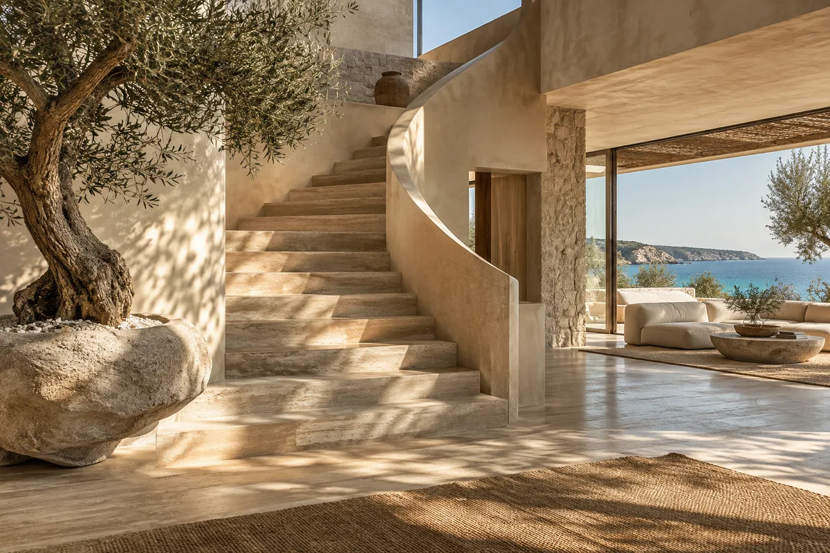 Concept imagery of a sunlit coastal hotel with sculptural architecture